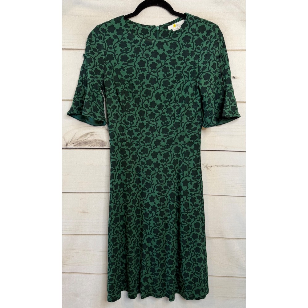 Boden Green‎ Floral Vine Print Bell Sleeve Dress US 4R J0267